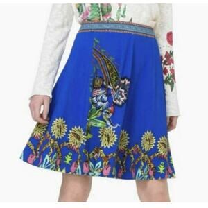 Desigual Skirt Women Large A-line Circle Blue Floral Boho Colorful Artsy